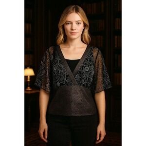 Erin B. 100% Silk Top XL – Whimsigoth Dark Academia Grunge Sheer Metallic Blouse